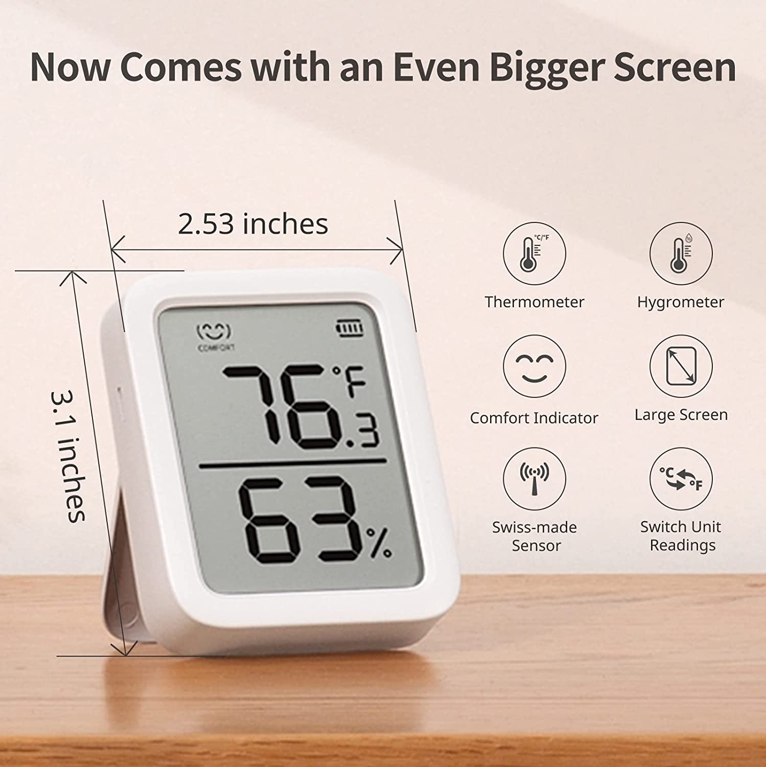 SwitchBot Thermometer Hygrometer, Bluetooth Indoor Humidity Meter for Home, Temperature Sensor with App Control, Large LCD Display, Notification Alerts, 2-Year Data Storage Export - Image 2